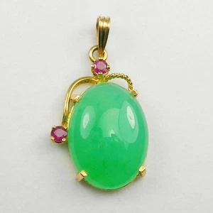 Australian Jade Chrysoprase Ruby Gemstone Pendant Genuine 750 18k Yellow Gold - Picture 1 of 12