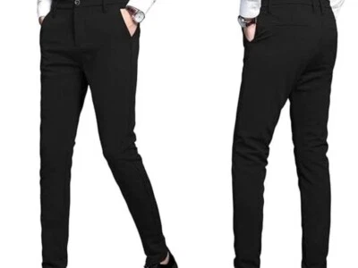 Plaid & Plain Men's Stretch Dress Pants Slim Fit Skinny Suit Pants, (C) - Image 1 of 4