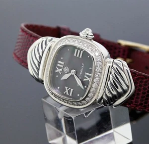 David Yurman 21mm Ladies Watch T-23215 Sterling Silver Diamond Black MOP Dial - Picture 1 of 6