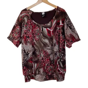 Blusa Mujer Studio 1940 Talla 22/24 Rojo Marrón Estampado Funky Manga Corta - Imagen 1 de 7
