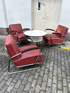 Mauser Sitzgruppe 3 Sessel + Tisch 30er Art Deco Stahlrohrsessel Freischwinger - Bild 1 von 24