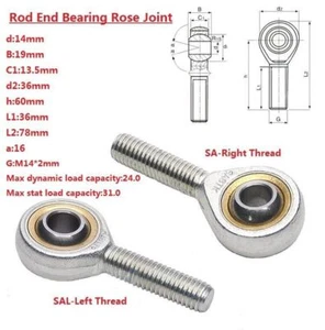 M14*2mm Male Rod End Bearing Rose Joint Right/Left Hand Thread SA14T/K SAL14T/K - Picture 1 of 4
