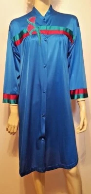 Bata Vintage Vanity Fair Azul Talla XS Diseño Verde y Granate Botones Cubiertos Foto 1 de 4