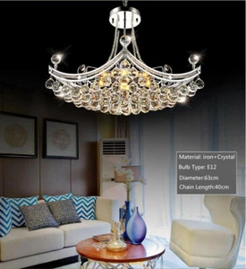 Luxury Crystal Chandelier Modern Ship Design Silver 6-Light Pendant Ceiling Lamp - Picture 1 of 12