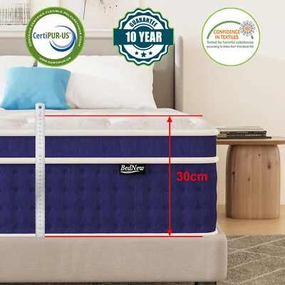 30/34cm Thickness Memory Foam Pocket Sprung Mattress 4FT6 DOUBLE 5FT King Size - Image 1 of 4