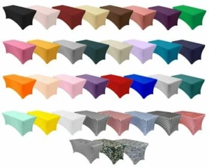5 ft Rectangular Fitted Spandex Tablecloths, Party Folding Elastic Table Covers - Picture 1 of 36