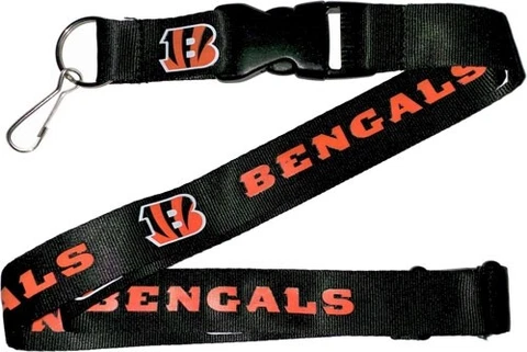 Cincinnati Bengals Football NFL Black Lanyard Key Ring Keychain w/ Safety Clip Cover