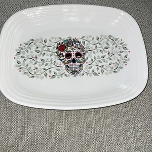 Fiesta Ware Skull and Vine Rectangle Plate 12" in Sugar New Item!! - Picture 1 of 5