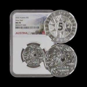 AUSTRIA. 2022, 5 Euro, Silver - NGC MS70 - Top Pop 🥇 Happiness is a Bird - Picture 1 of 6