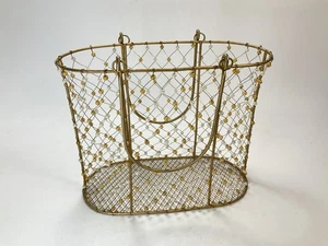 Vintage goldener Drahtkäfig Geldbörse/Korb mit Perlen/Perlen drehbare Griffe Unikat - Bild 1 von 10