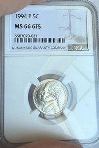 Jefferson GEM BU 5c 1994-P ~ PCGS MS66 6FS ~ ¡GUAU! ~ Se ve de grado superior - Imagen 1 de 3