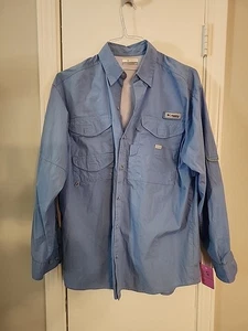 Columbia PFG Shirt Small blau einfarbig Langarm belüftet Bass genial - Bild 1 von 9