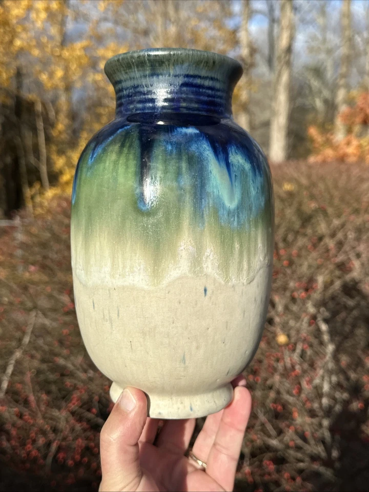 FULPER ARTS-CRAFTS POTTERY IVORY BLUE FLAMBE GREEN GLAZED VASE SHAPE #528 - Image 1 of 4