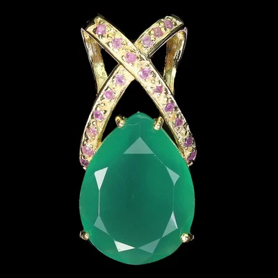 925 Sterling Silver Pendant Pear Aventurine 20x15mm Ruby Gemstone Jewelry - Image 1 of 4