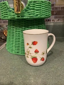 Vintage OTAGIRI Japan Erdbeeren & Blüten Goldrand Teetasse 8 Unzen - Bild 1 von 10