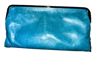 Women's Hobo Leather Double Frame Clutch Wallet, Lauren, Blue - Picture 1 of 7