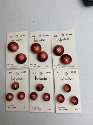 La Petite Red & Gold Buttons Blumental Lansing Italy 6ct 7/8” 9ct 5/8”  6 Cards - Image 1 of 4