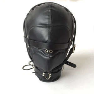 Lockable Leather Gimp Bandage Hood Sensory Deprivation Mask Mouth Gag - Picture 1 of 4