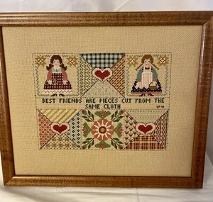 Handmade Cross Stitch Best Friends Professionally Framed. No Glass. 14x12. - Picture 1 of 13