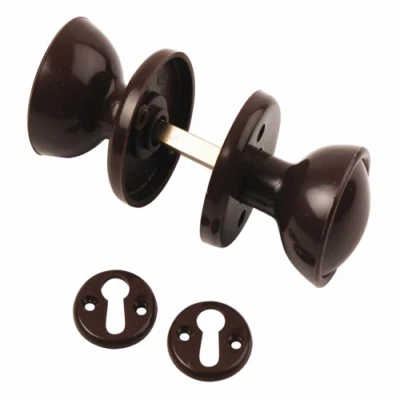 Plastic Rim Mortice Knob Set Brown Garden Shed Garage Gate Lock Round Ball 60mm - Image 1 of 4
