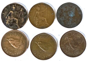 # C5467  GREAT BRITAIN  FARTHINGS  COINS,  1917, 1920, 1925, 1941, 1949, 1955 - Picture 1 of 2