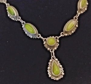 Vintage Green Onyx & 925 Silver Drop Necklace, 13.5", 11 grams, Marked Plat. AHS - Picture 1 of 11