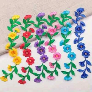 1pc Vibrant Floral Embroidered iron on patch select color 9 1/4 x 2 inch - Picture 1 of 8