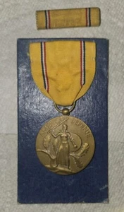 WWII SLOT BROACH AMERICAN DEFENSE MEDAL AND RIBBON BAR - Picture 1 of 4