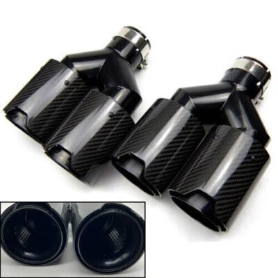 1PCS For BMW 2.5'' 63mm Carbon Fiber Exhaust TWIN Tip Tail Pipe Diffuser Muffler - Image 1 of 4