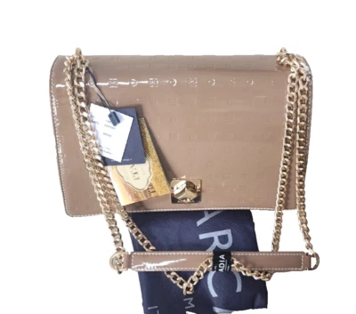 Arcadia Patent Leather Shoulder/Crossbody Beige Chain Strap Bag Logo Italy NWT - Image 1 of 4