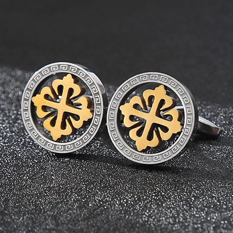 Gemelos de flores huecas de acero titanio para hombre puños de boda accesorios Foto 1 de 1