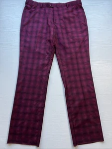 Stacy Adams Straight Leg Flat Front Pant Mens 44x36 Unhemmed Burgundy Plaid New - Picture 1 of 19