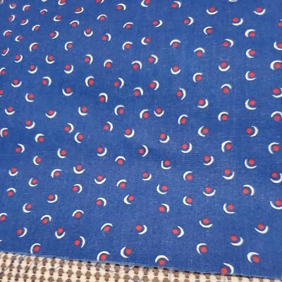 Vintage Sewing Fabric Royal Blue with Red & White Dots 28x45" Calico Cotton - Image 1 of 4