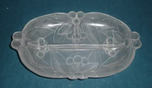 Mikasa Clear Frosted Glass 3 Section Relish Dish With Embossed Cherries Outside  - Picture 1 of 8