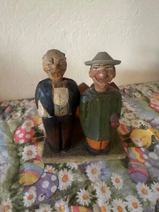 Antique Wood Hand Carved Bottle Opener Corkscrew Statue Set - Picture 1 of 6