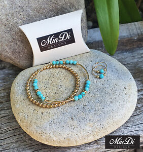 1/20 14K Yellow Gold Filled Bracelets & Matching Earrings With Turquoise.