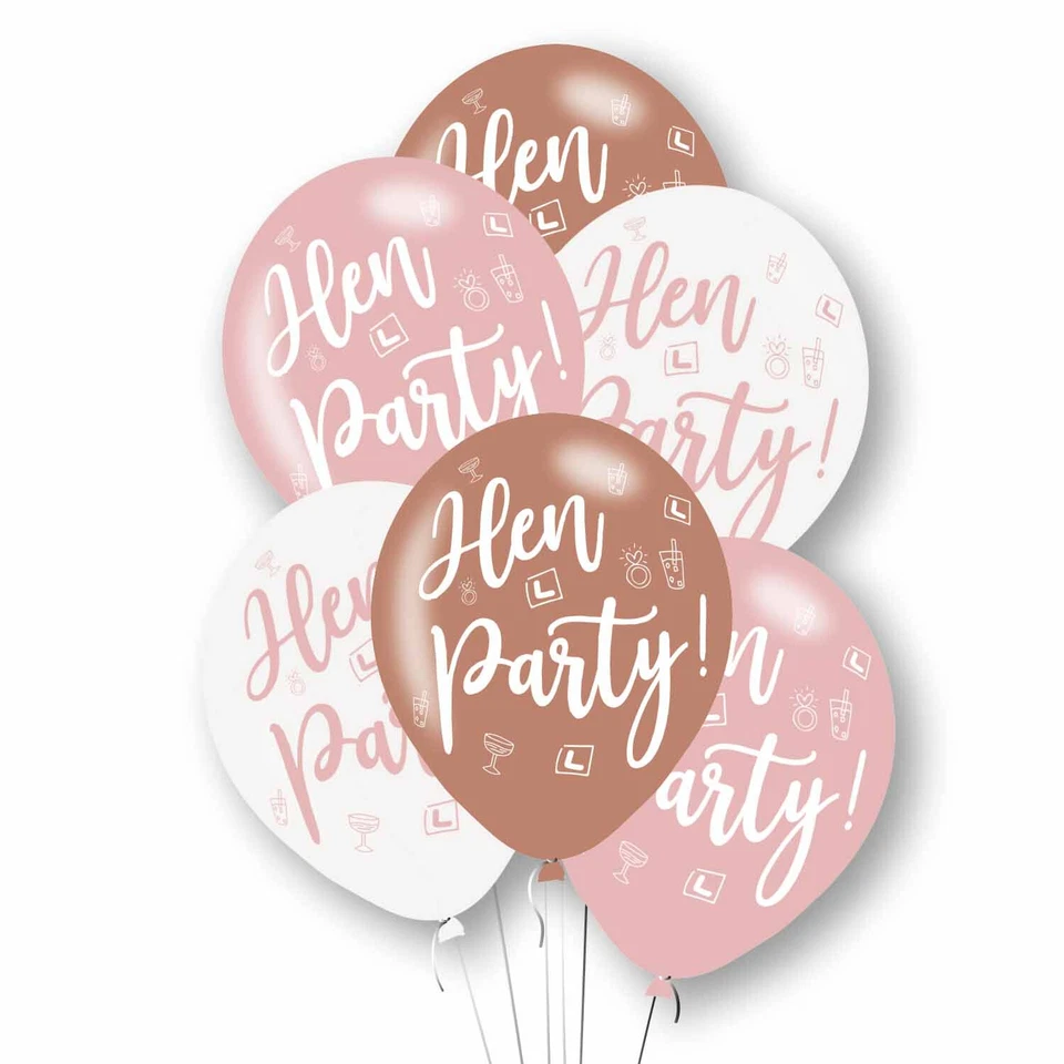 Hen Party Balloon Decorations Rose Gold Mix Hen Do Night Bridal Shower Party x 6