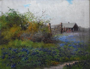 Original Signed Oil Painting-Illegibly Signed-Texas Bluebonnets/Rural Landscape - Picture 1 of 9