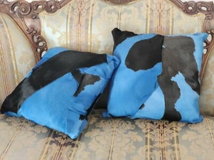 Cuscino decorativo camera salotto in vero cavallino colore blu nero 40x40cm - Foto 1 di 5