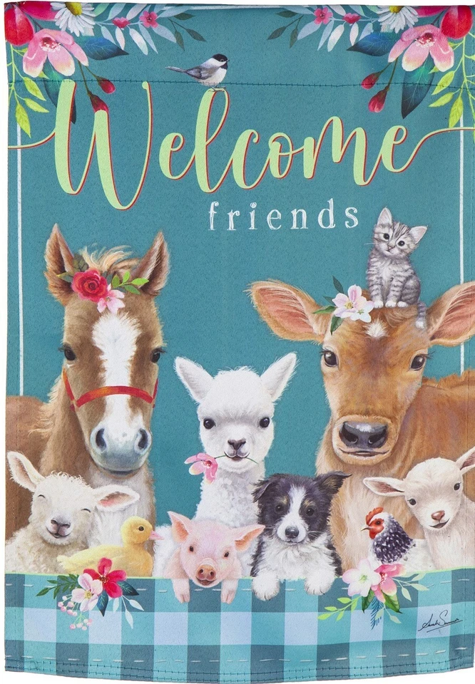 Sweet Farm Friends 14S10643 Evergreen SUEDE Garden Flag 12.5” ”