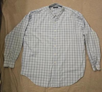 Austin Reed London 蓝色多条纹纽扣长袖男式衬衫 XXL — 第 1/4 张图片