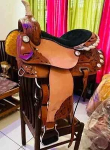 Silla de montar de caballo occidental premium cañón de cuero carreras sendero de placer silla de cuero - Imagen 1 de 11