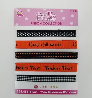 Halloween Ribbon 5 Yards Orange Black Assortment Scrapbooks Cardmaking Crafts - Image 1 of 2