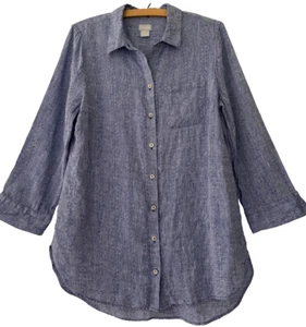 CHiCO'S 🦉 Talla M 1 8 Camisa 100% Lino Manga Larga Sin Hierro Azul CoASTaL OTOÑO - Imagen 1 de 5