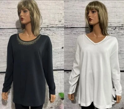 2 NWT'S CHRISTINE ALEXANDER CAREER CASUAL SWAROVSKI CRYSTAL PULL OVER TOPS ~ 3X - Image 1 of 4
