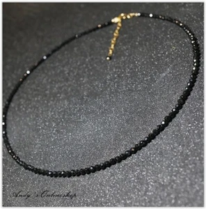 Damen Halskette Perlenkette Schwarz Feine Kette Kettchen Gothic Geschenk - Bild 1 von 3