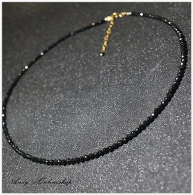 Damen Halskette Perlenkette Schwarz Feine Kette Kettchen Gothic Geschenk - Bild 1 von 3