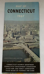Vintage Karte Connecticut Points Of Interest 1967 Autobahn Tourismus Urlaub - Bild 1 von 6