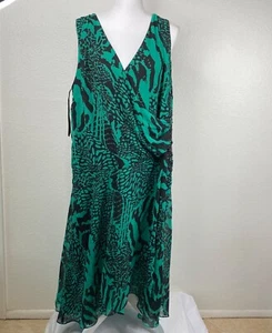 Bella Blue Plus Dress Women's Green Sz 22 Faux Wrap Embellished High Low - Picture 1 of 10