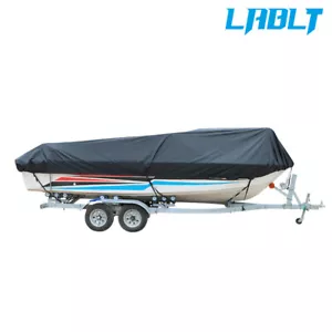 LABLT Boat Cover Waterproof Trailerable Fishing Ski Bass V-Hull 17-19ft Black - Foto 1 di 7